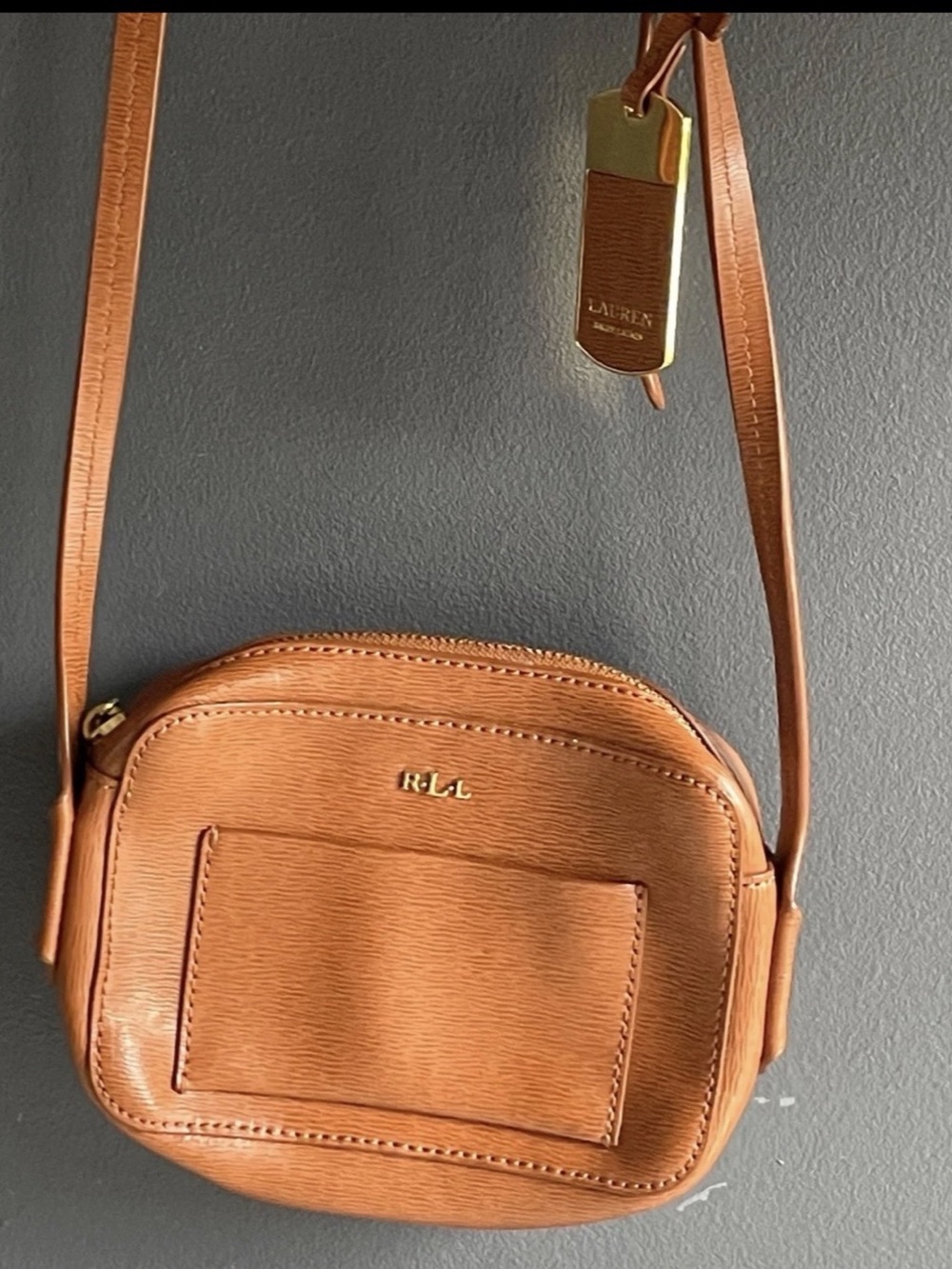Lauren Ralph Lauren 1967 Orange Leather Crossbody Camera Bag RLL 7.5in